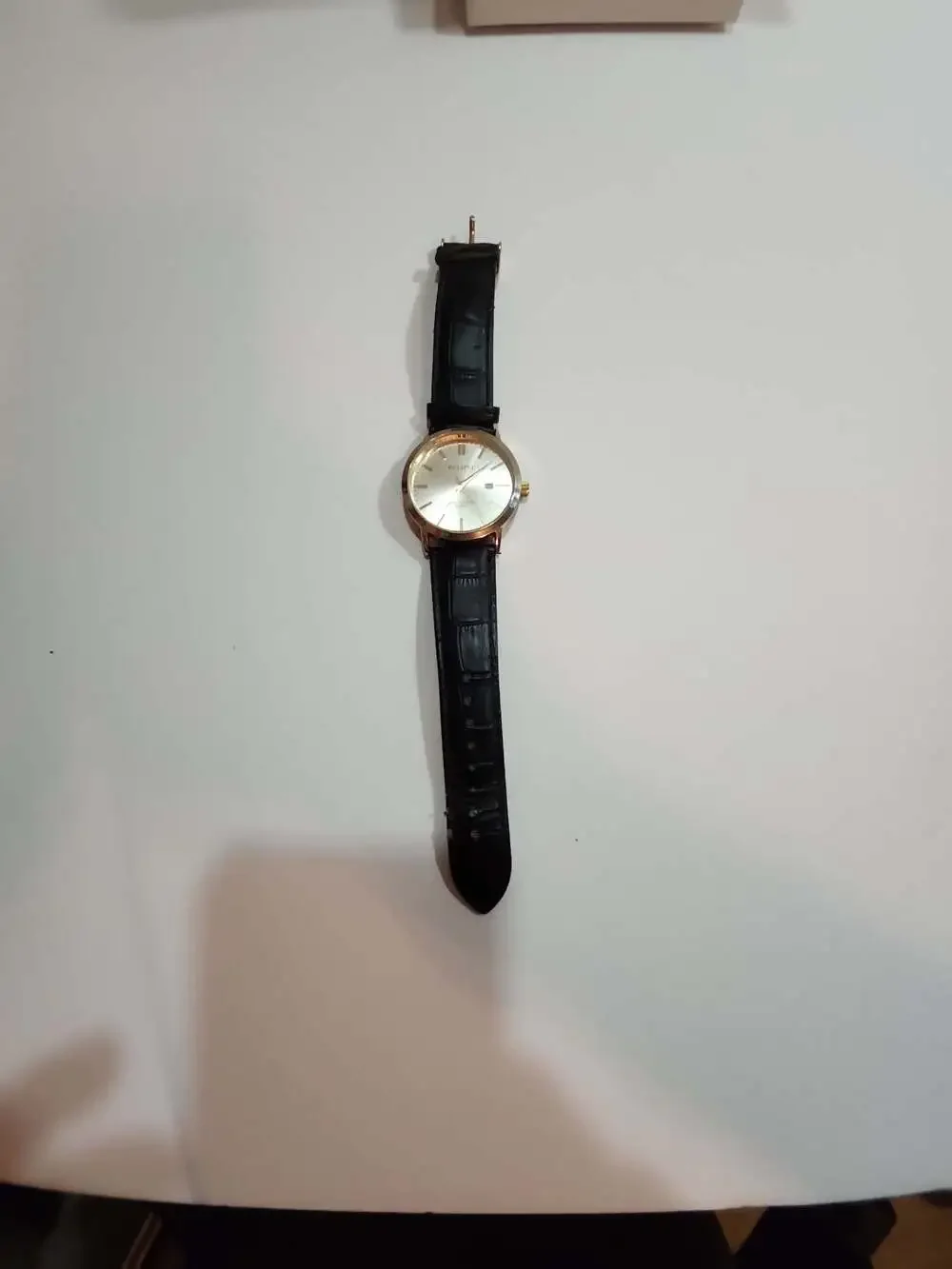 Eclipse Men's Gold Tone Quartz Watch with Black Leather Strap and Date Indicator